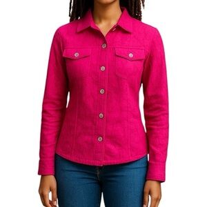 Chicos 0 Small Vibrant Pink Textured Blazer Jacket Artsy Bold Office Coastal